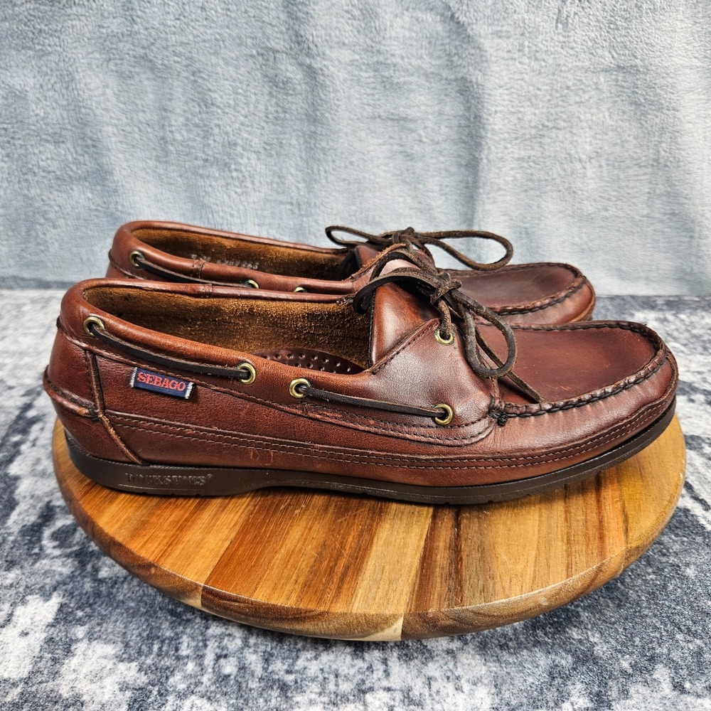 Sebago Docksides Portland Boat Shoes Mens Size 9 W Brown Leather Lace Up